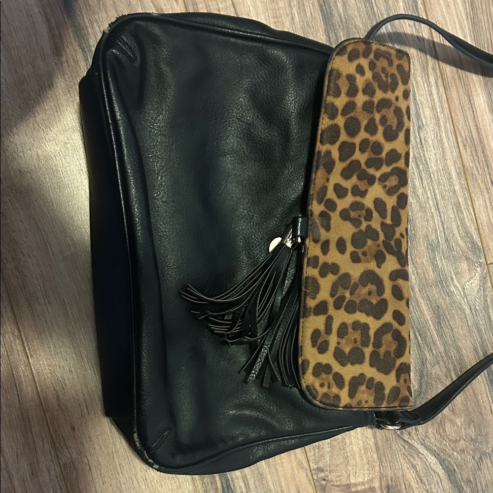 Sole Society Black and Leopard Crossbody Bag